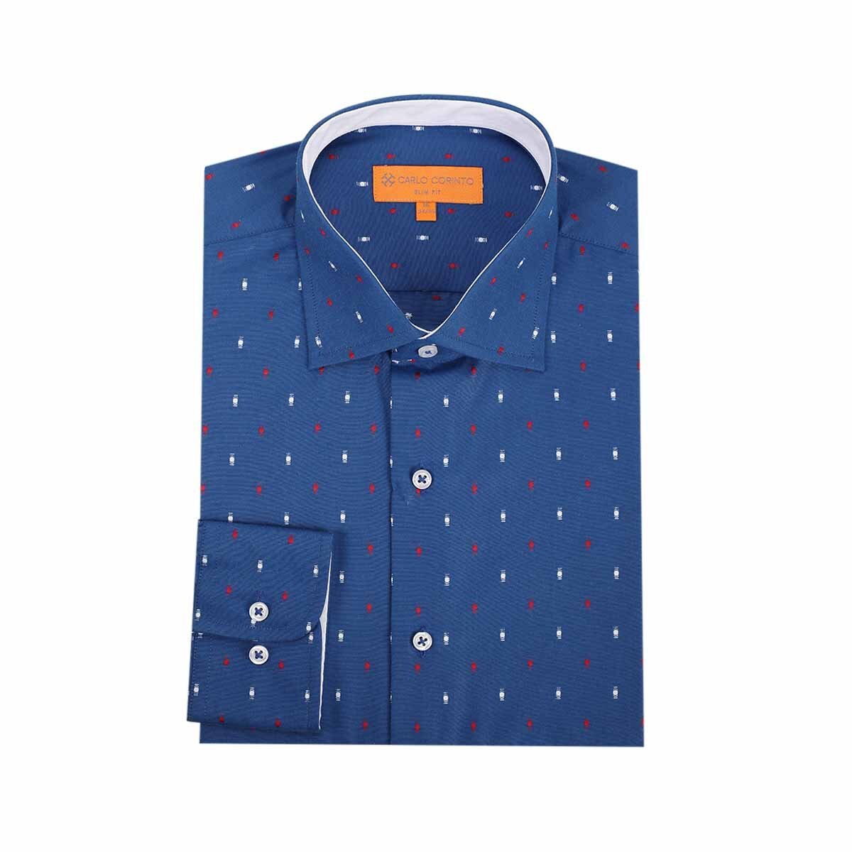 Camisa de Vestir Slim Fit Azul Obscuro para Caballero Carlo Corinto Modelo Secf-0420 Sds