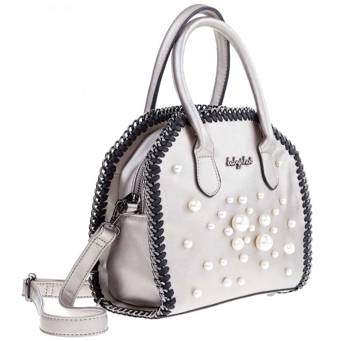 Bolso Satchel Pewter con Perlas Baby Phat