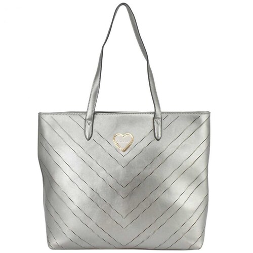 Bolso Tote Plata con Detalle de Líneas Carito Love