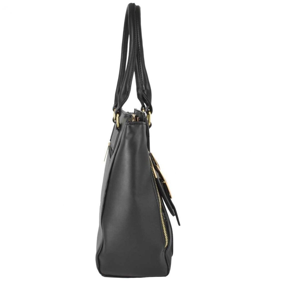 Bolso Satchel Negro con Correas Frontales Chatties
