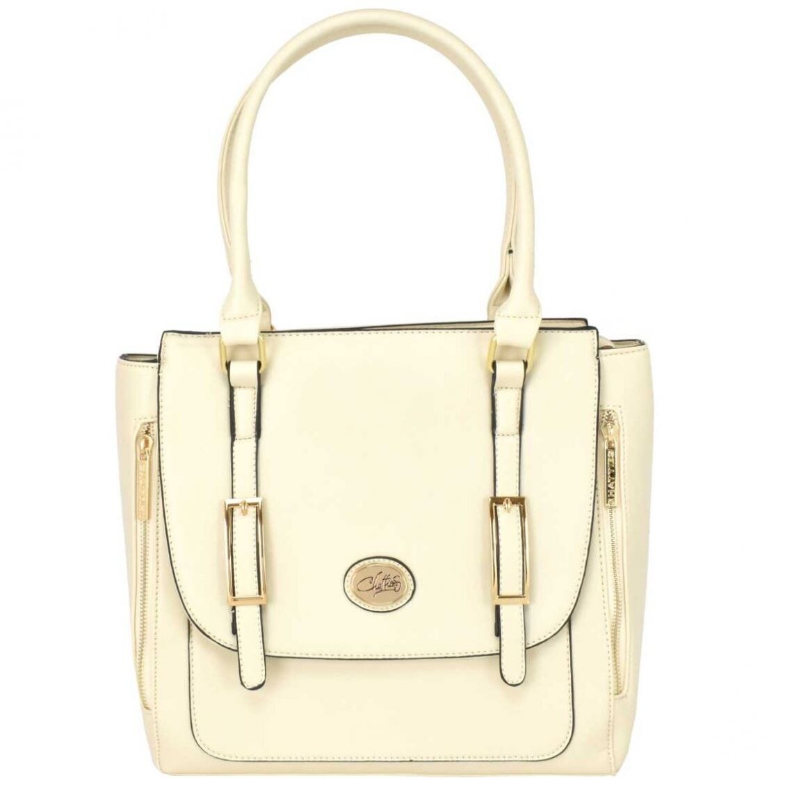 Bolso Satchel Marfil con Correas Frontales Chatties