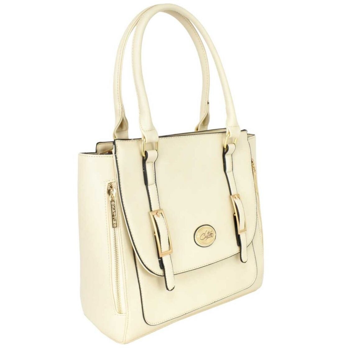Bolso Satchel Marfil con Correas Frontales Chatties