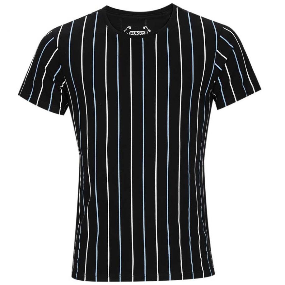 Playera Slim Fit Negra a Rayas para Caballero Fukka Modelo B11A181