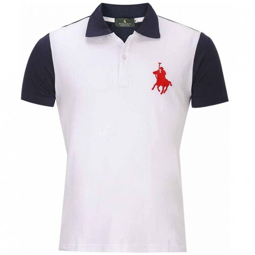 Playera Polo Slim Fit Blanca Combinada para Caballero Polo Club Modelo 8403