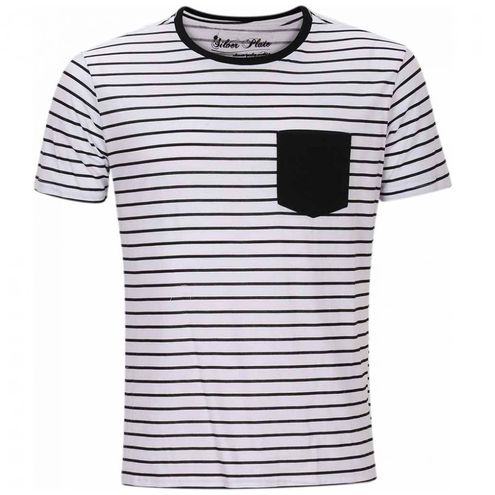 Playera Slim Fit Blanca a Rayas para Caballero Silver Plate Modelo 12090