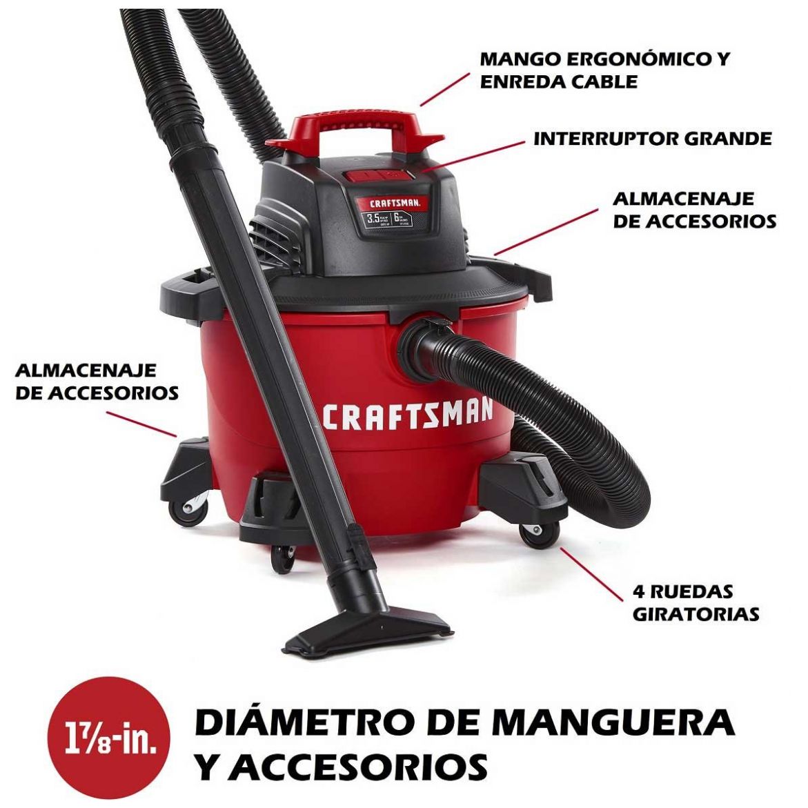 Aspiradora de 6 Galones y 3.5 Hp para Seco y Mojado Mod. Cmxevbe17584 Craftsman