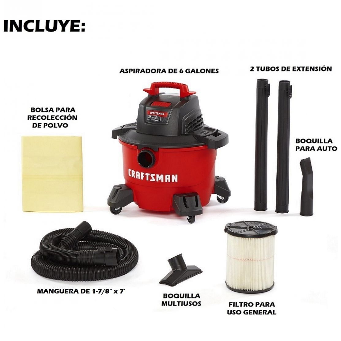 Aspiradora de 6 Galones y 3.5 Hp para Seco y Mojado Mod. Cmxevbe17584 Craftsman