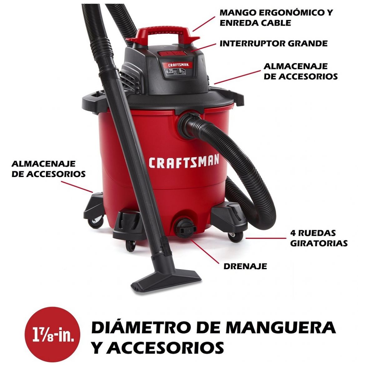 Aspiradora de 9 Galones y 4.25 Hp para Seco y Mojado Mod. Cmxevbe17590 Craftsman