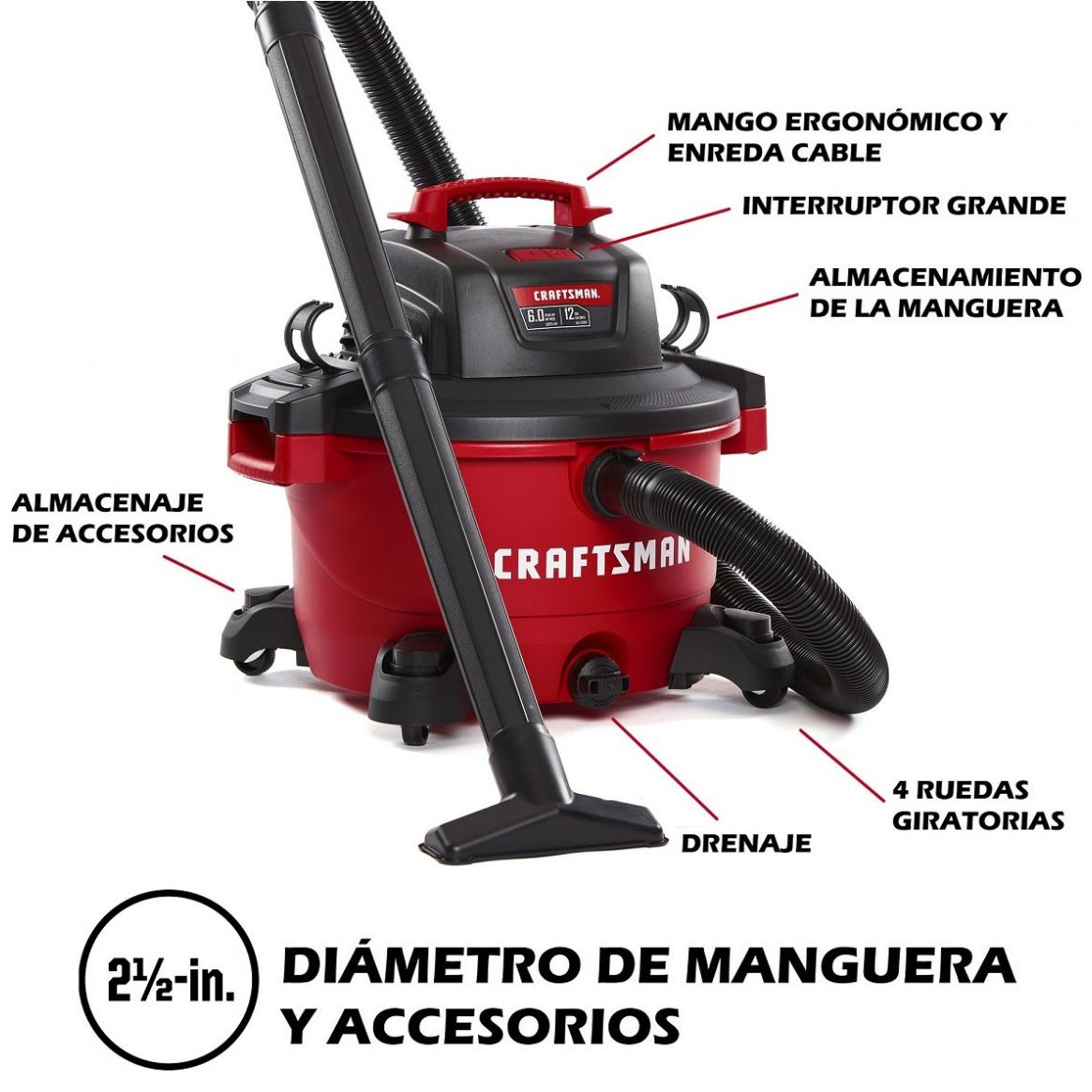 Aspiradora de 12 Galones y 6 Hp para Seco y Mojado Mod. Cmxevbe17594 Craftsman