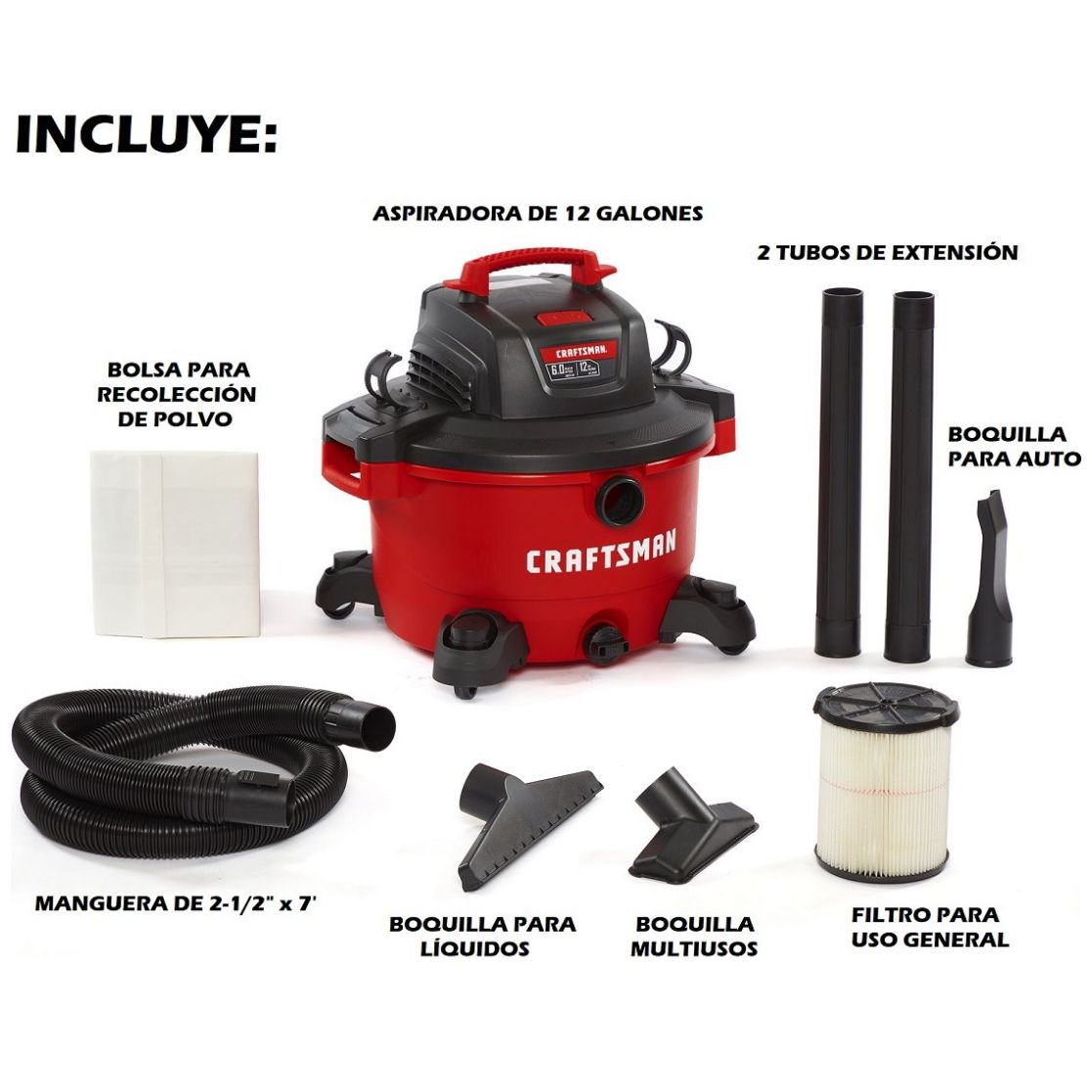 Aspiradora de 12 Galones y 6 Hp para Seco y Mojado Mod. Cmxevbe17594 Craftsman