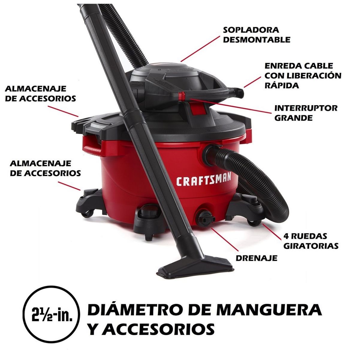 Aspiradora de 12 Galones y 6 Hp para Seco y Mojado con Cabezal Desmontable Mod. Cmxevbe17606 Craftsman