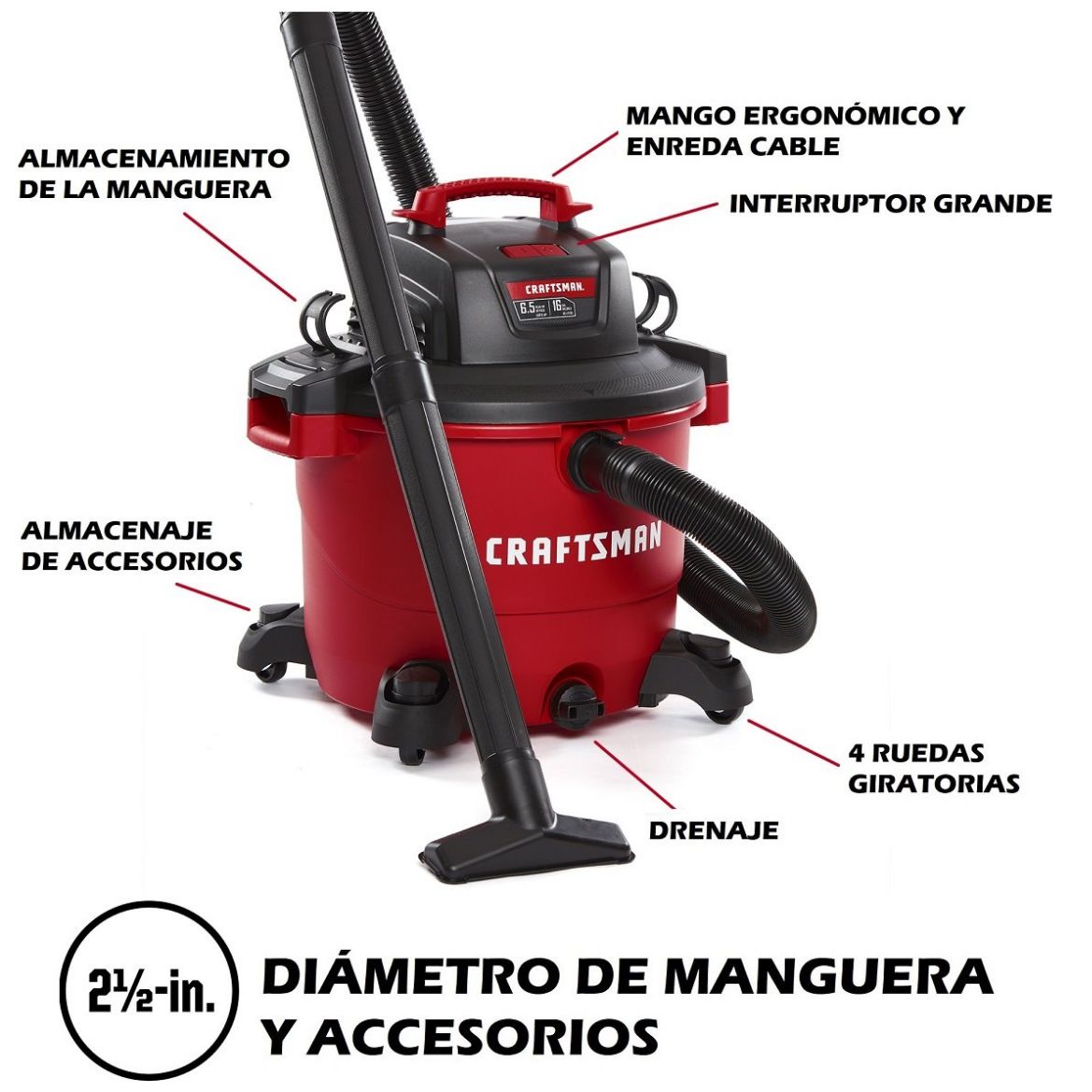 Aspiradora de 16 Galones y 6.5 Hp para Seco y Mojado Mod. Cmxevbe17595 Craftsman