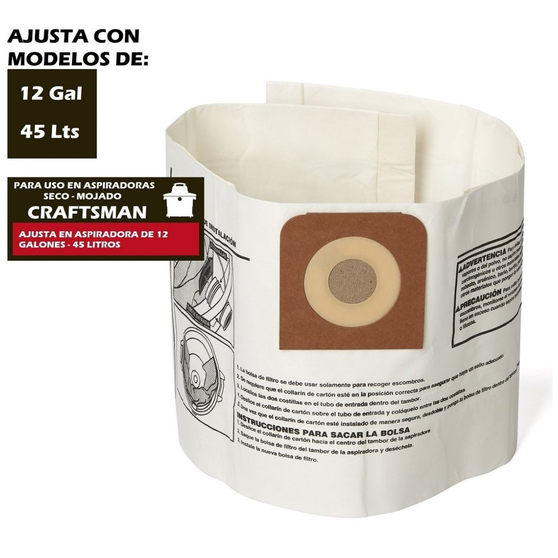 Bolsas para Polvo para Aspiradoras Craftsman de 12 Galones Mod. Cmxzvbe38735