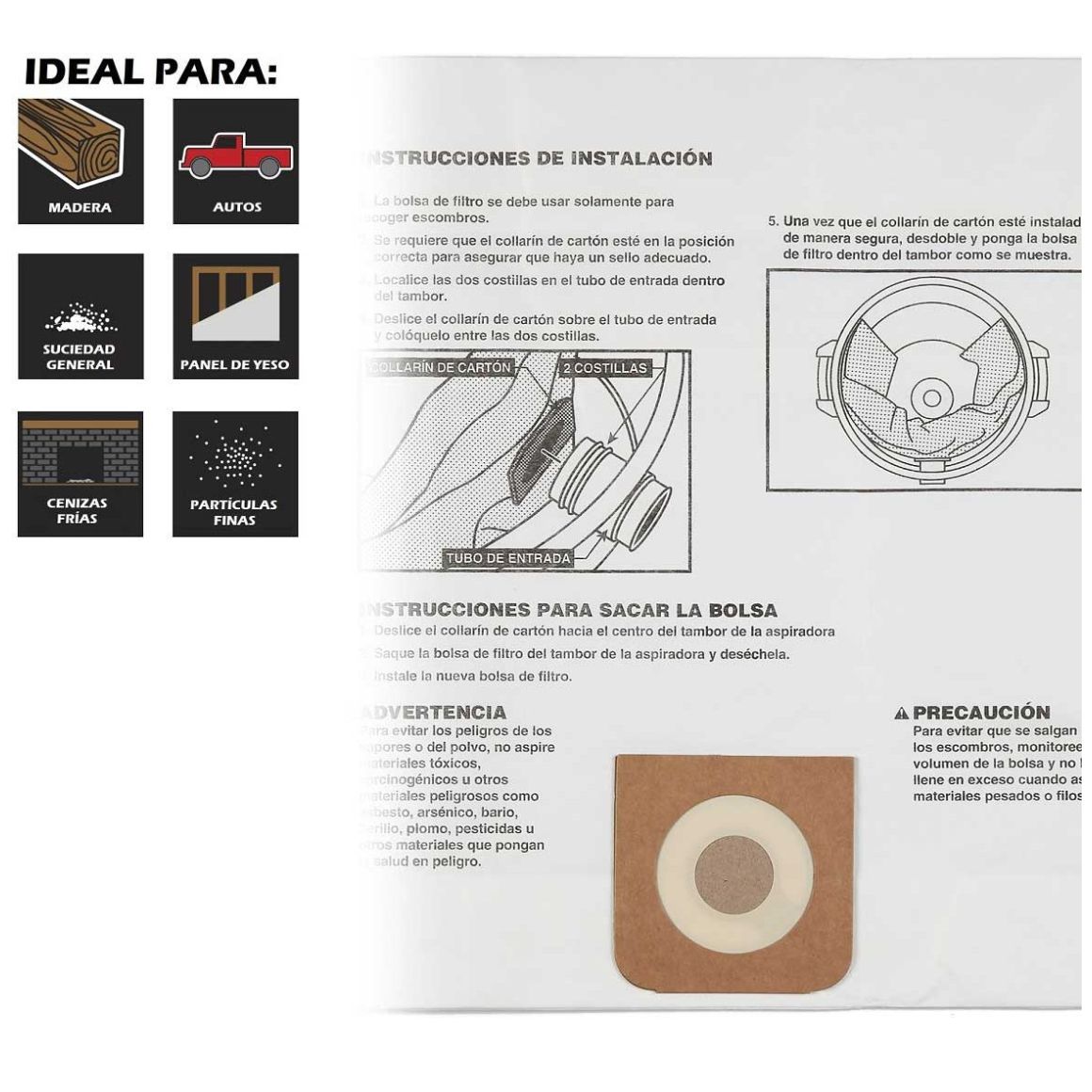 Bolsas para Polvo para Aspiradoras Craftsman de 16 y 20 Galones Mod. Cmxzvbe38750