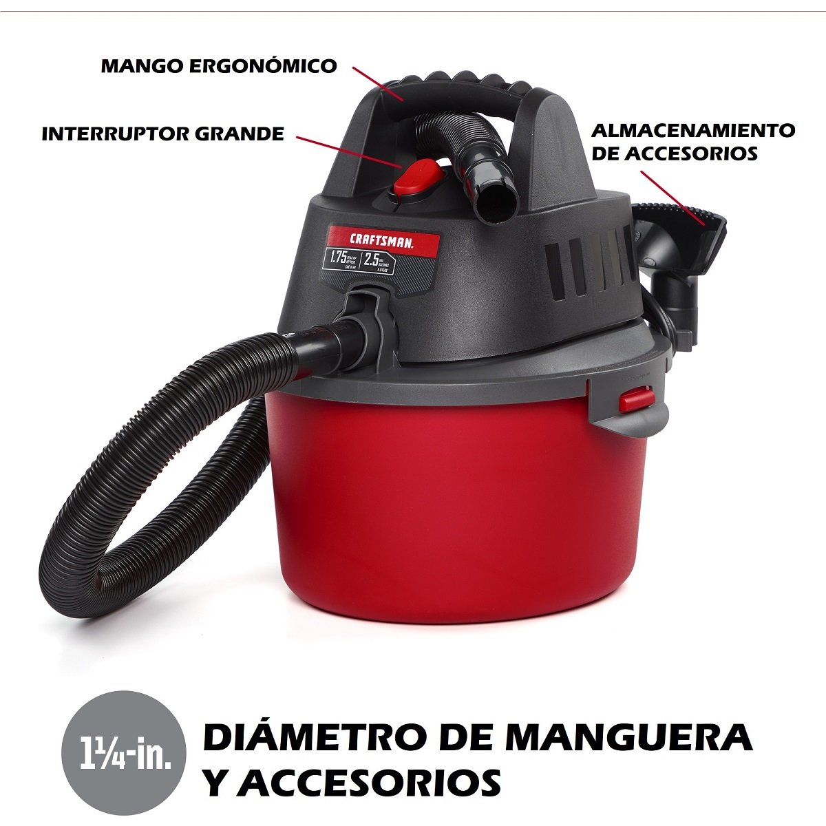 Aspiradora de 2.5 Galones y 1.75 Hp para Seco y Mojado Mod.cmxevbe17250 Craftsman
