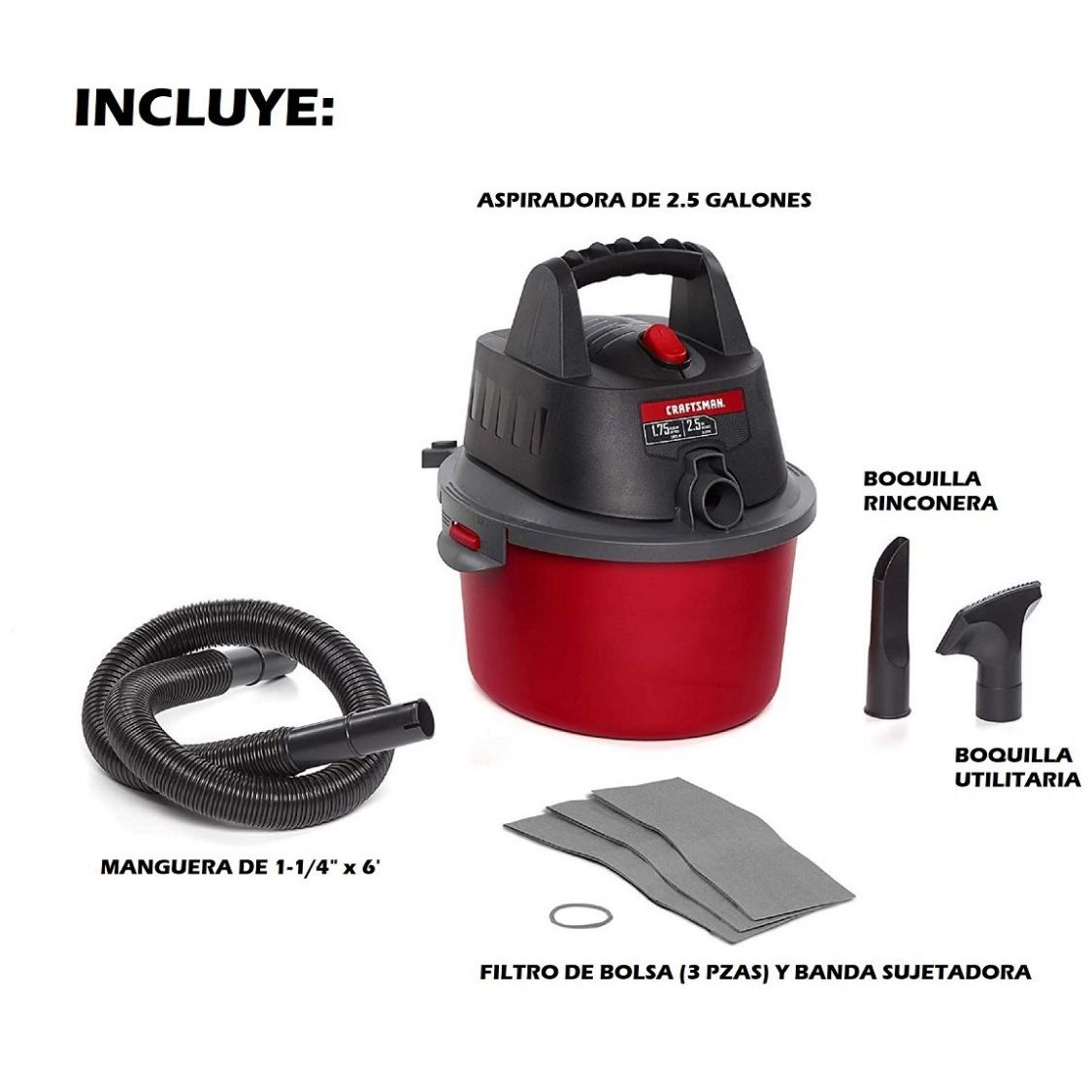 Aspiradora de 2.5 Galones y 1.75 Hp para Seco y Mojado Mod.cmxevbe17250 Craftsman