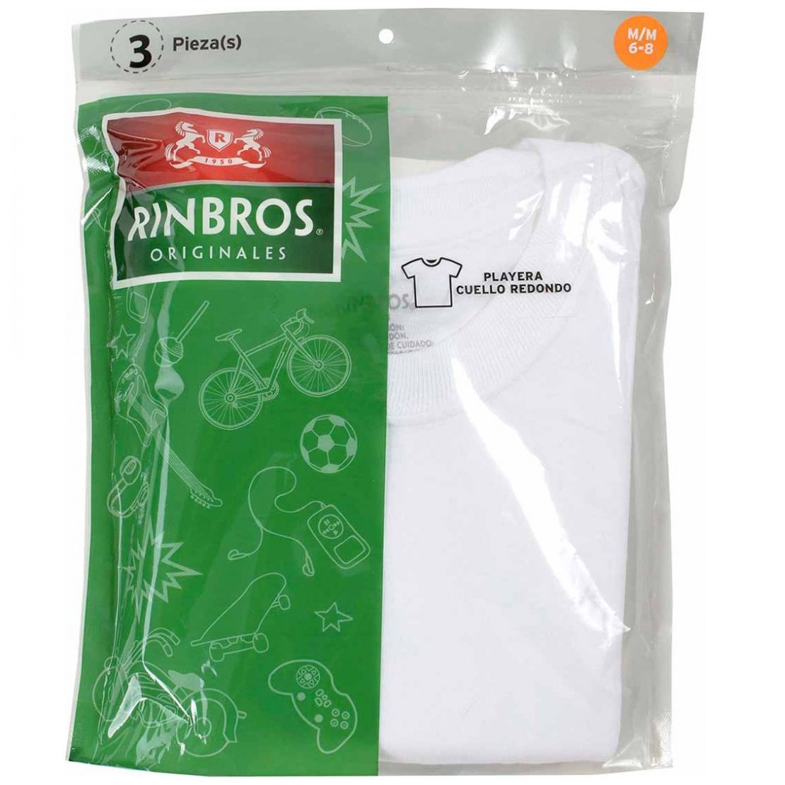 Paquete de 3 Playeras Blancas para Niño Rinbros Modelo 3428C01