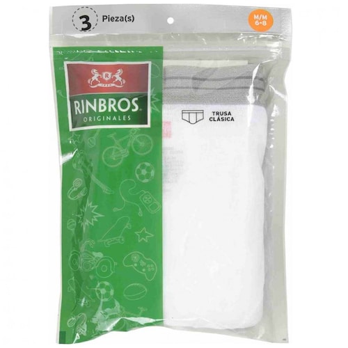 Paquete de 3 Trusas Clásicas Blancas para Niño Rinbros Modelo 3249C01