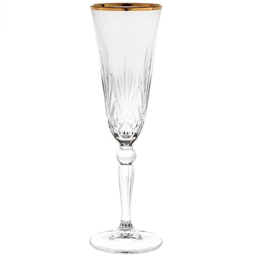 Juego de 6 Copas Flauta 160 Ml Melodia con Filo Oro de Cristal Tranparente Rcr