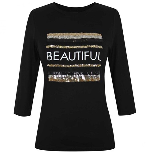 Playera Negra Manga Tres Cuartos Basel para Mujer