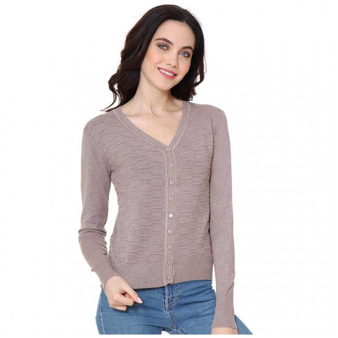 Suéter Cuello V con Botones Calado Cafeina