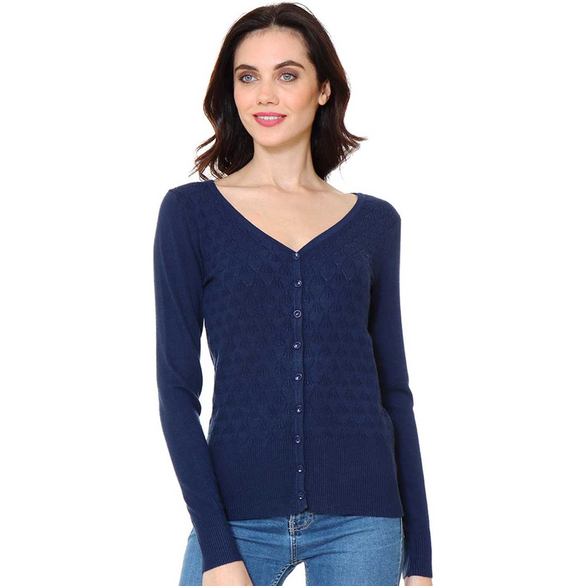 Suéter Cuello V con Botones Calado Cafeina