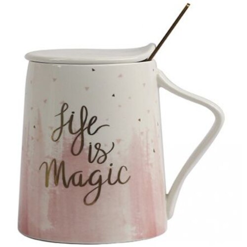 Taza de Cerámica con Tapa Cuchara 414Ml Desvaneciendo