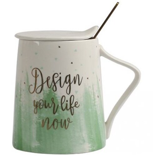 Taza de Cerámica con Tapa Cuchara 414Ml Desvaneciendo