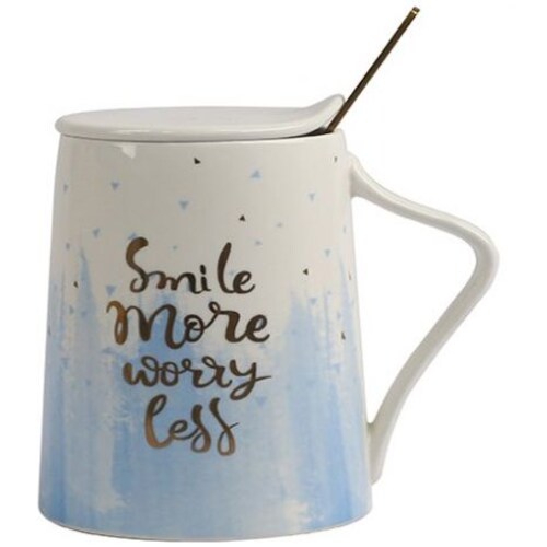 Taza de Cerámica con Tapa Cuchara 414Ml Desvaneciendo