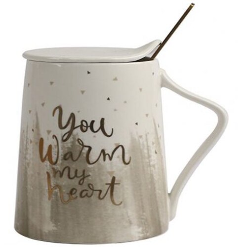 Taza de Cerámica con Tapa Cuchara 414Ml Desvaneciendo