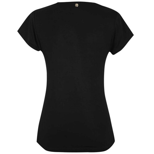 Playera Negra Cuello V Diseño Liso Elle para Mujer