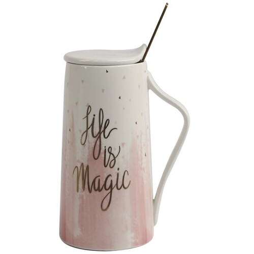 Taza de Cerámica con Tapa Cuchara 414Ml Desvaneciendo