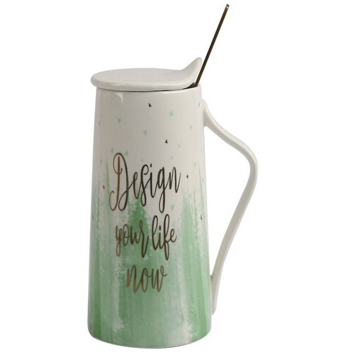 Taza de Cerámica con Tapa Cuchara 414Ml Desvaneciendo