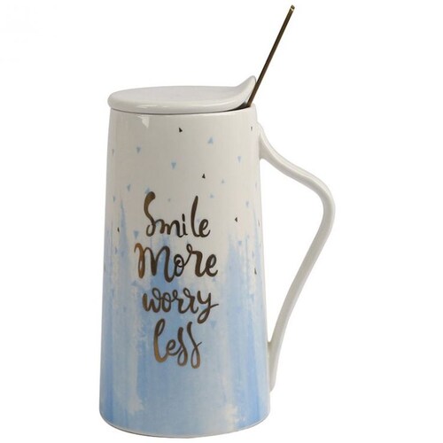 Taza de Cerámica con Tapa Cuchara 414Ml Desvaneciendo