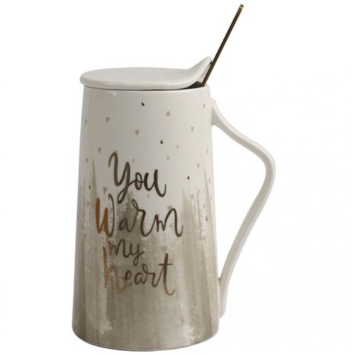 Taza de Cerámica con Tapa Cuchara 414Ml Desvaneciendo