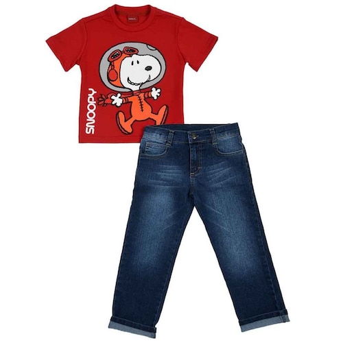 Conjunto Pantalón con Playera Rojo Combinado para Niño Snoopy Modelo N2914-8B