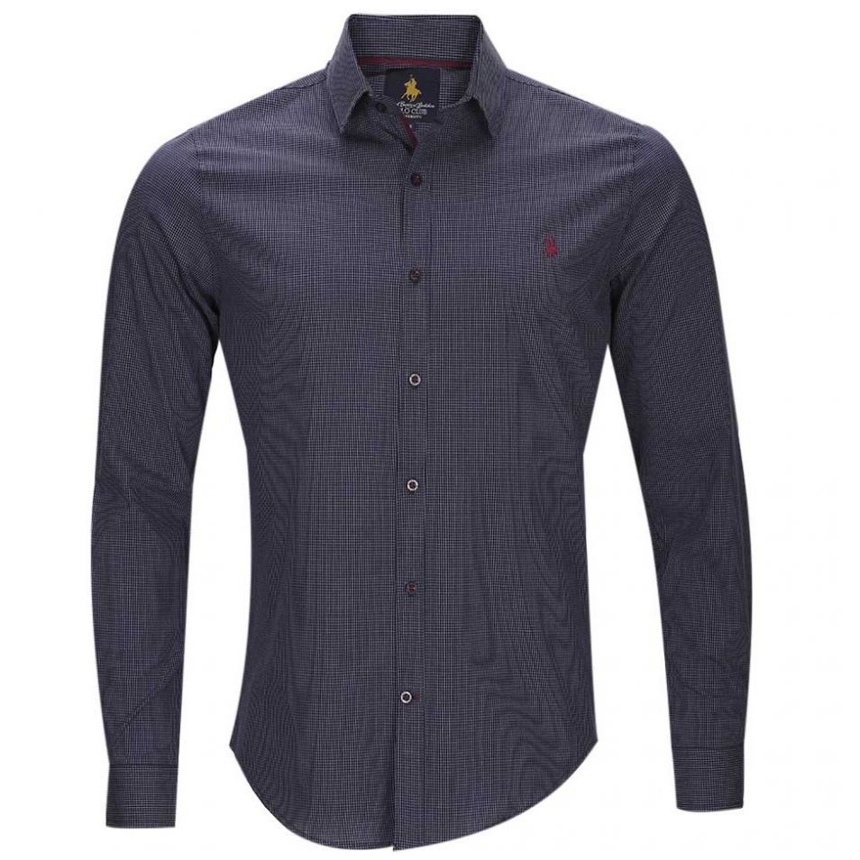 Camisa Manga Larga Slim Fit a Cuadros Marino para Caballero Polo Club Modelo Pu352