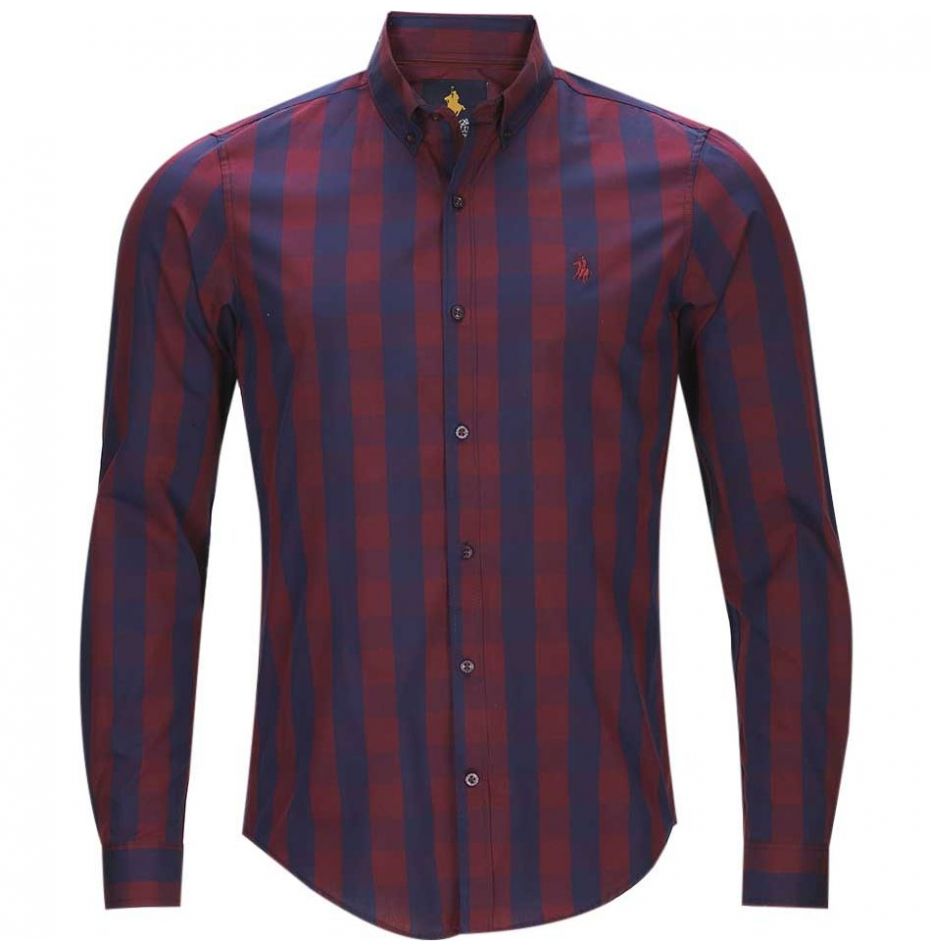 Camisa Manga Larga Slim Fit a Cuadros Rojo para Caballero Polo Club Modelo Pu353