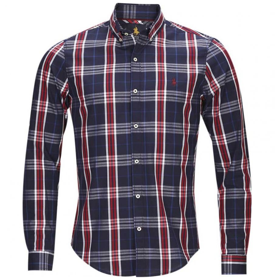 Camisa Manga Larga Slim Fit a Cuadros Marino para Caballero Polo Club Modelo Vu383