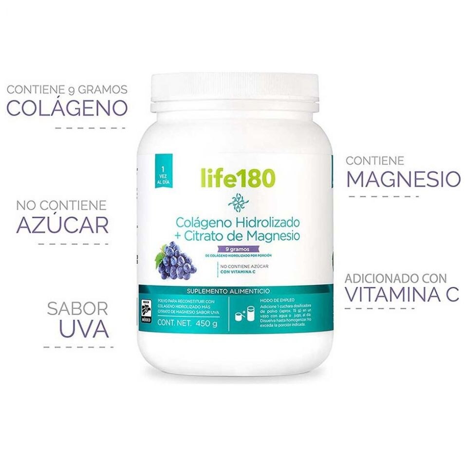 Colágeno Hidrolizado en Polvo Y Citrato de Magnesio Sabor Uva + Vitamina C