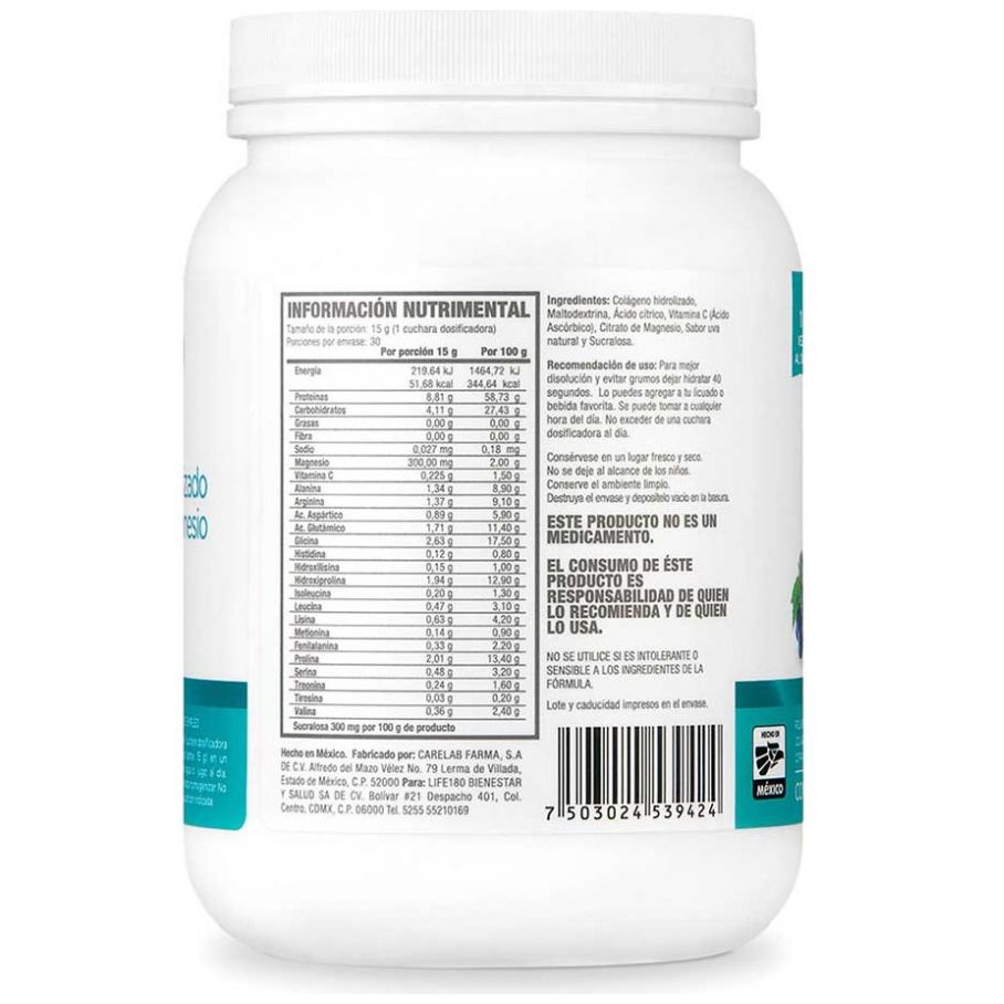 Colágeno Hidrolizado en Polvo Y Citrato de Magnesio Sabor Uva + Vitamina C