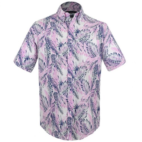 Camisa Blanca Estampada Manga Corta para Caballero Modelo E4112 Cavalatti