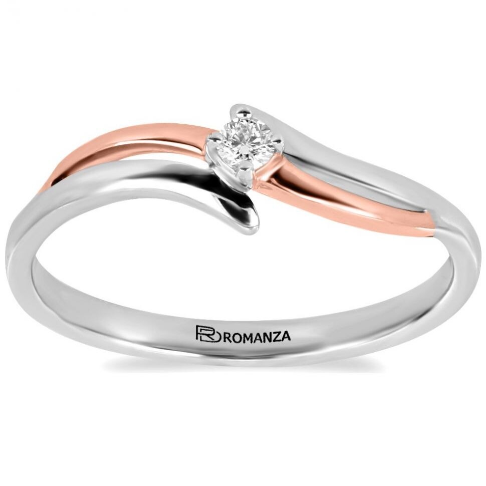 Anillo 14Kt Y Diamante Oro Combinado Romanza