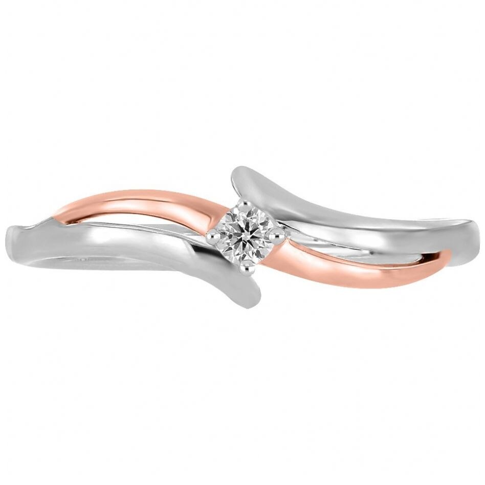 Anillo 14Kt Y Diamante Oro Combinado Romanza