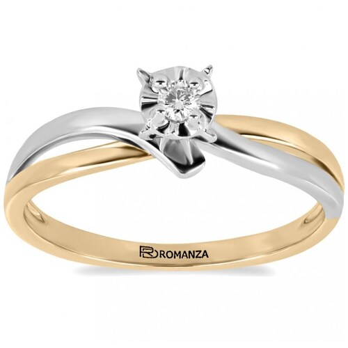 Anillo 14Kt Y Diamante  Oro Combinado Romanza