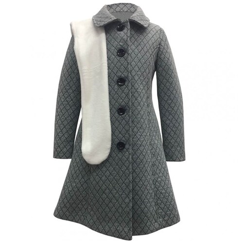 Abrigo Largo Gris con Bufanda para Niña Jessy Franz Modelo Z1901L
