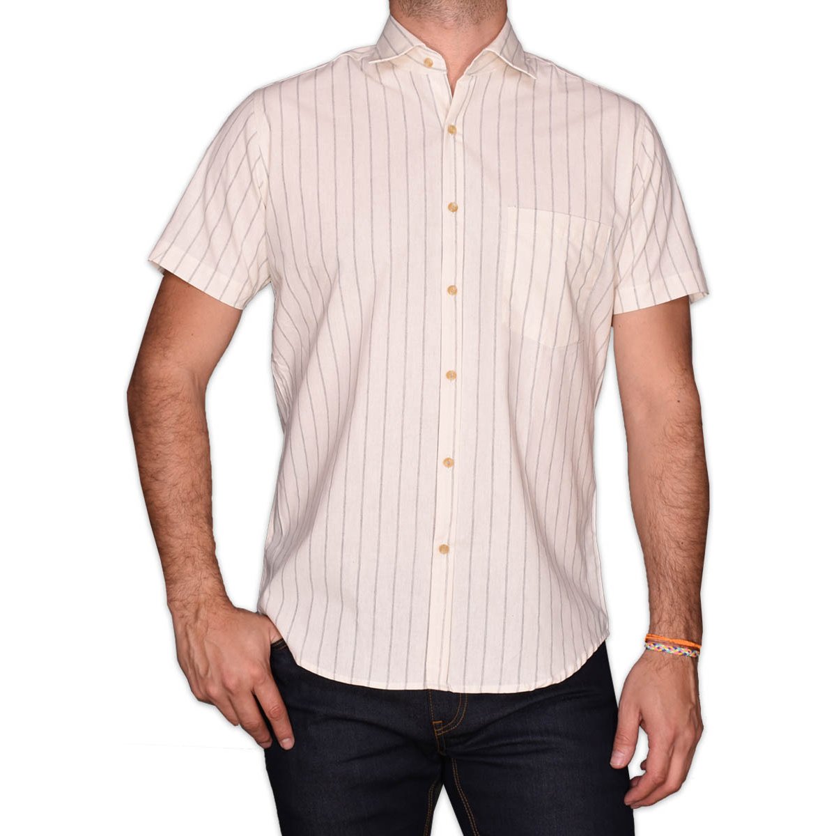 Camisa Hueso Manga Corta para Caballero Lombardi Modelo Lb2106