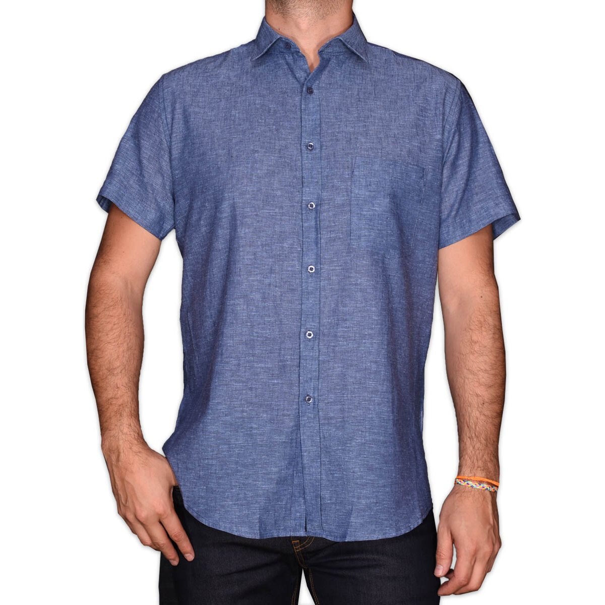Camisa Azul Medio Manga Corta para Caballero Lombardi Modelo Lb2129