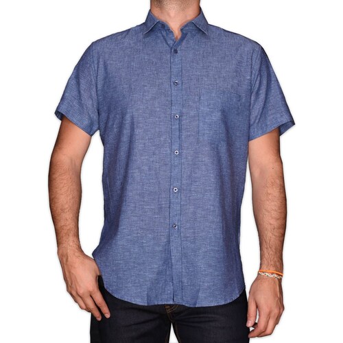 Camisa Azul Medio Manga Corta para Caballero Lombardi Modelo Lb2129