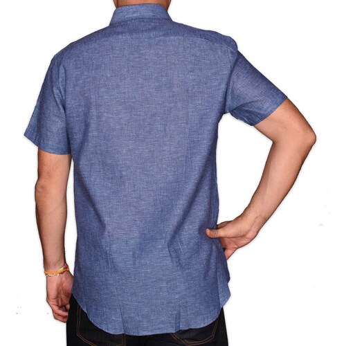 Camisa Azul Medio Manga Corta para Caballero Lombardi Modelo Lb2129